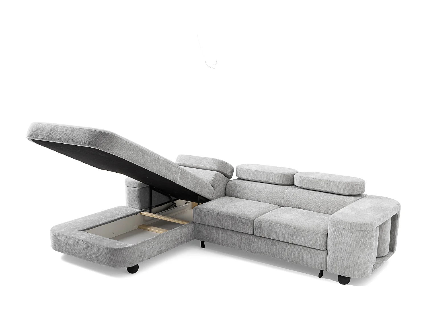 Canapé d'angle LOVE L Gauche avec fonction couchage 124x210 Chenille Gris clair