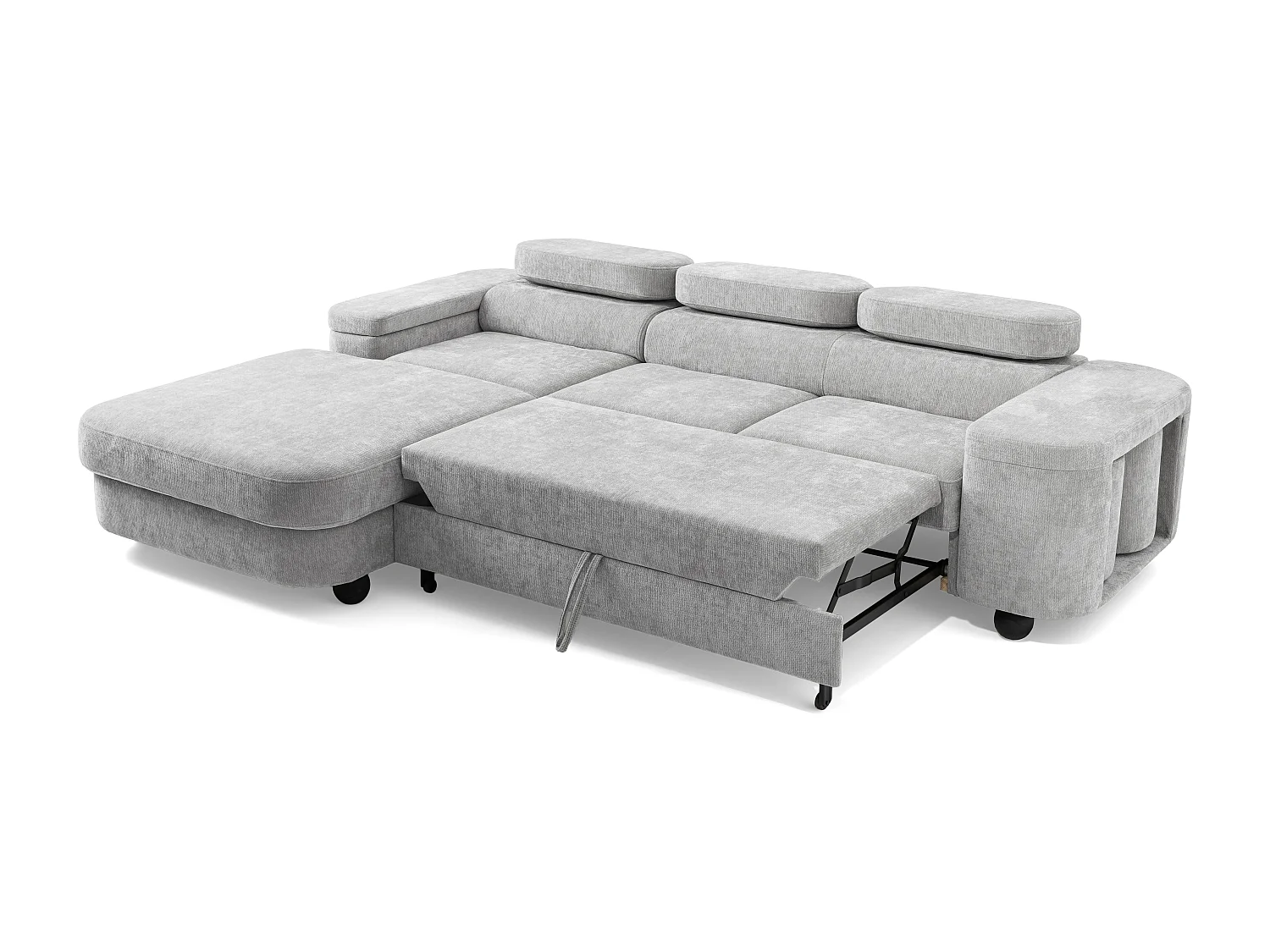 Canapé d'angle LOVE L Gauche avec fonction couchage 124x210 Chenille Gris clair