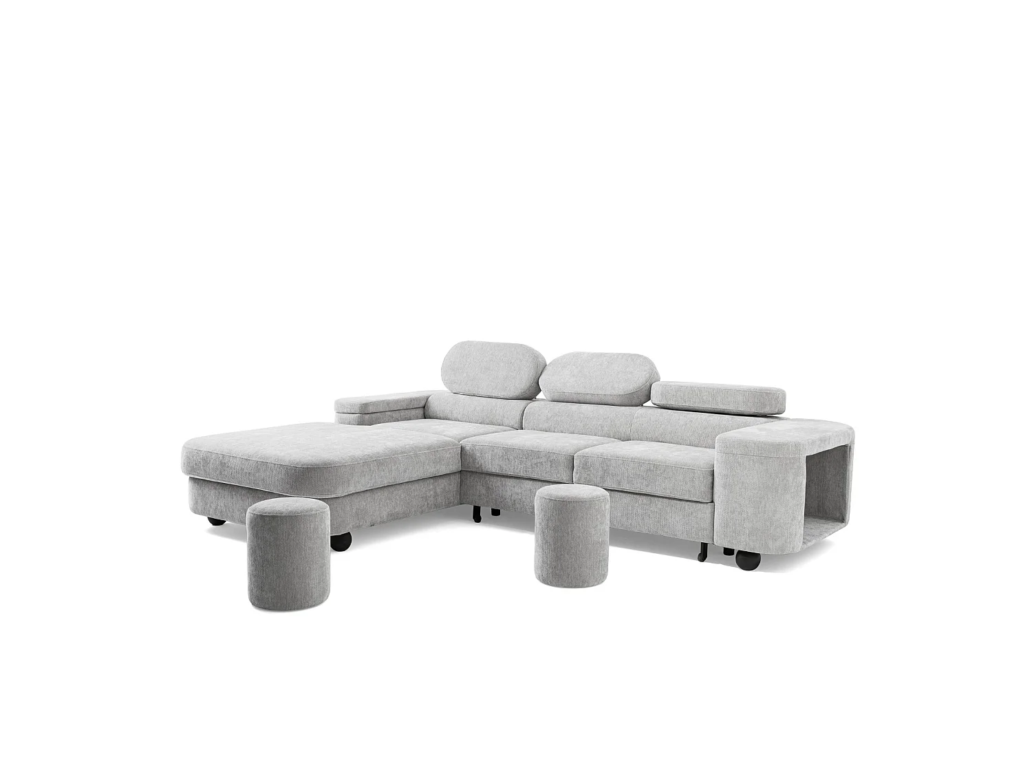 Canapé d'angle gauche 3 places en tissu chenille gris clair LOVE