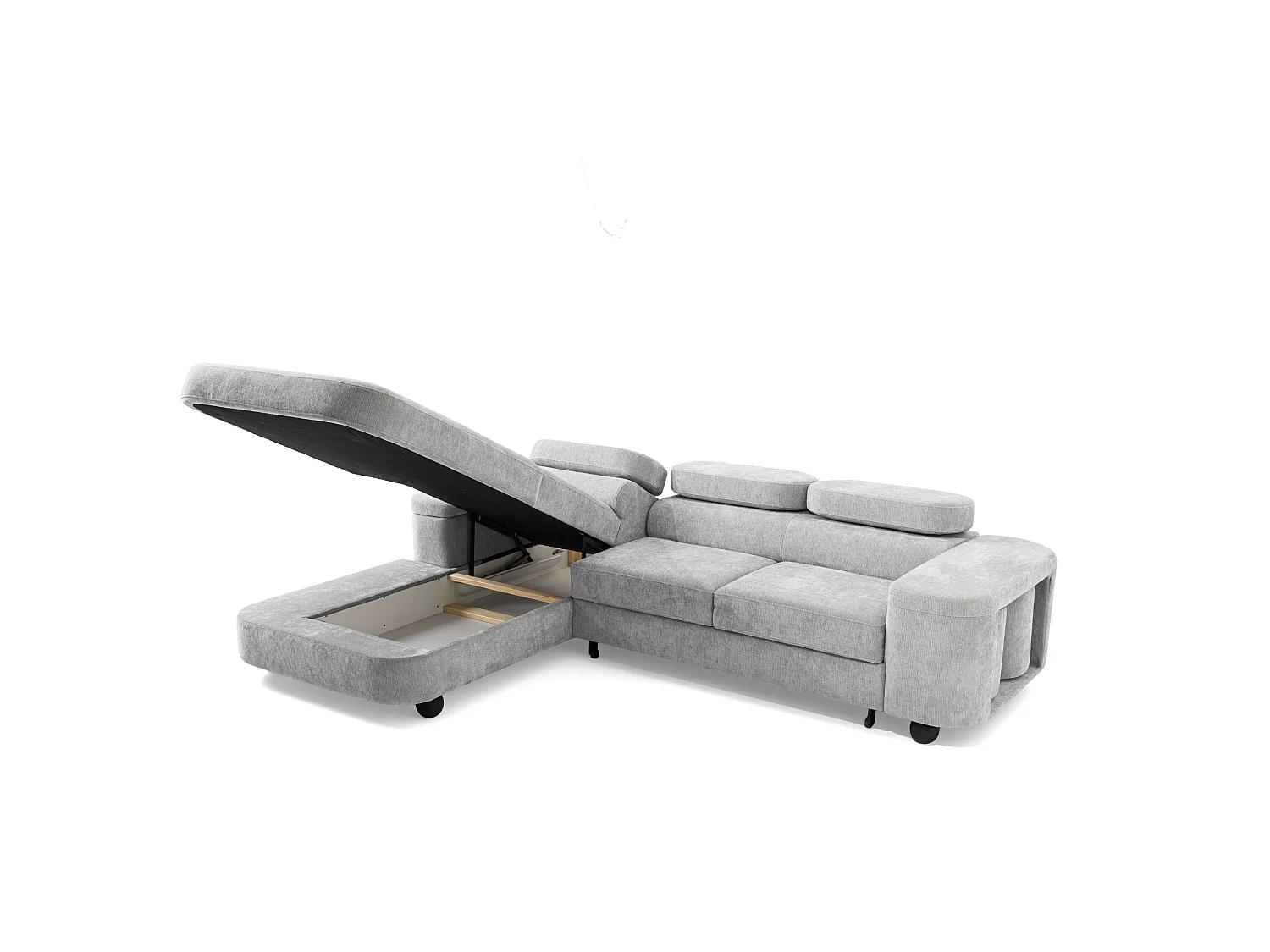 Canapé d'angle gauche 3 places en tissu chenille gris clair LOVE