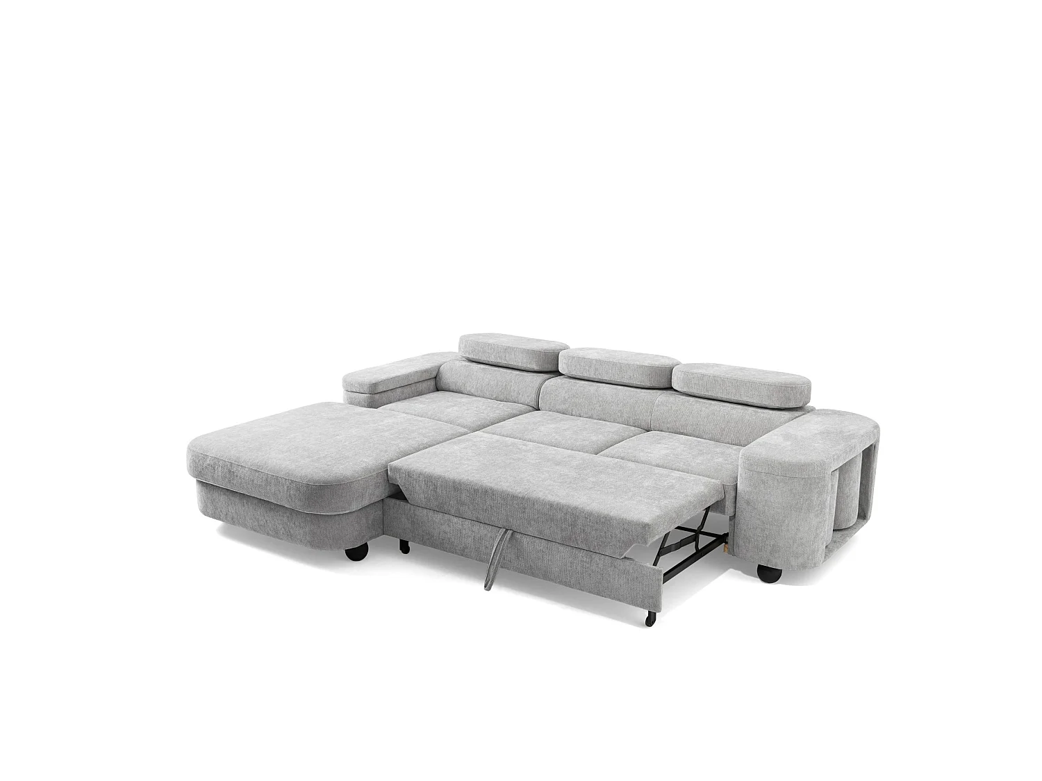 Canapé d'angle gauche 3 places en tissu chenille gris clair LOVE