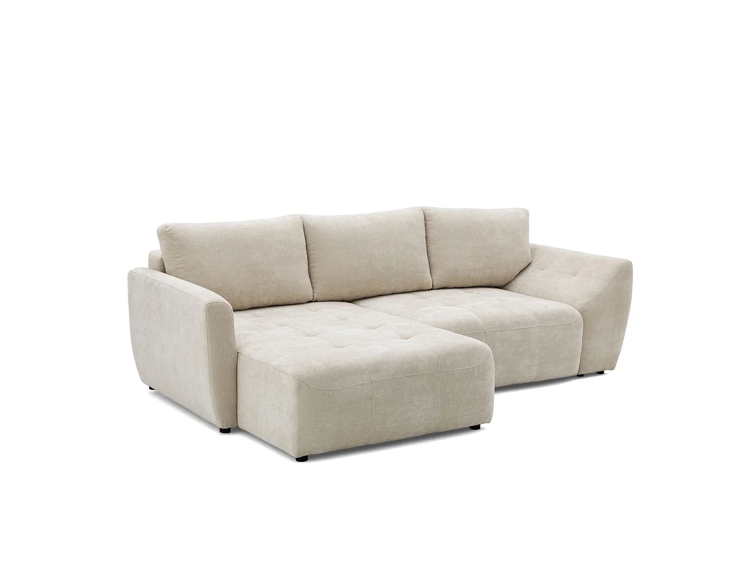 Canapé d'angle gauche 3 places en tissu chenille beige NICE