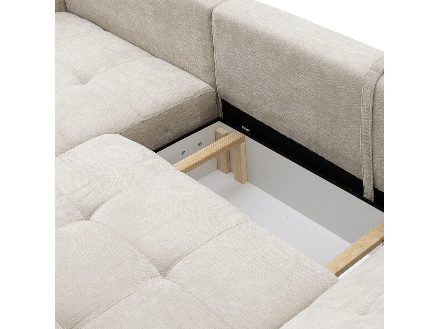 Canapé d'angle gauche 3 places en tissu chenille beige NICE