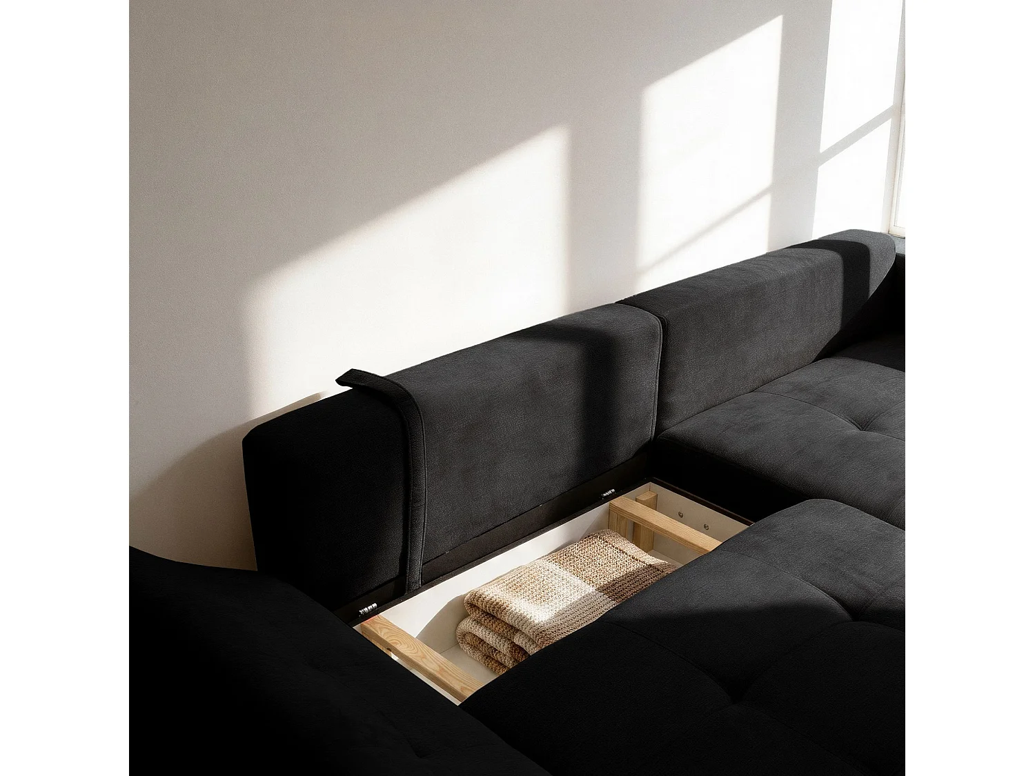 Canapé d'angle droit 3 places en tissu chenille gris anthracite NICE