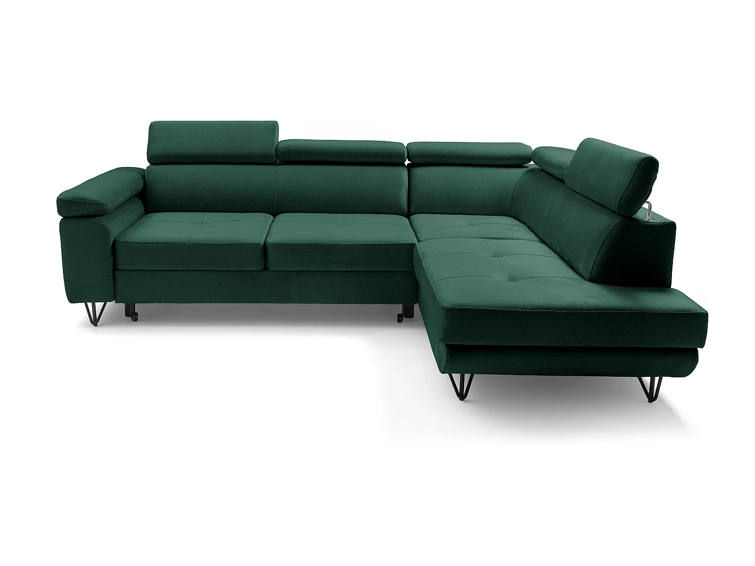 Canapé d'angle JUNIOR L Droit avec fonction couchage 128x194 Velours Vert
