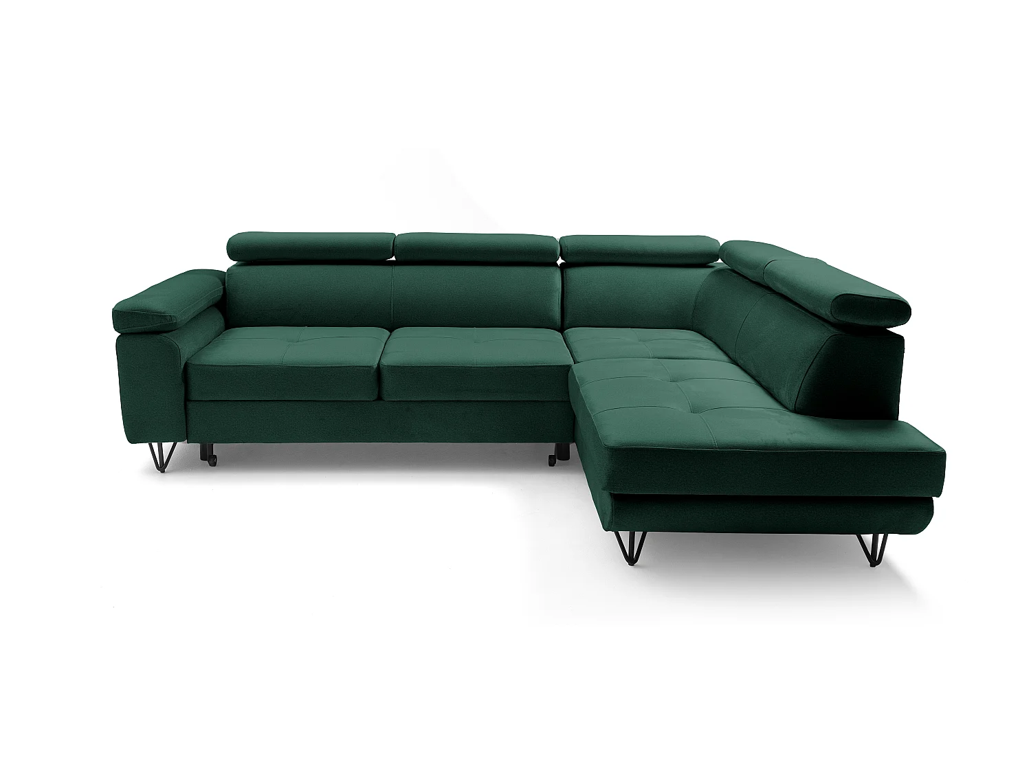Canapé d'angle JUNIOR L Droit avec fonction couchage 128x194 Velours Vert