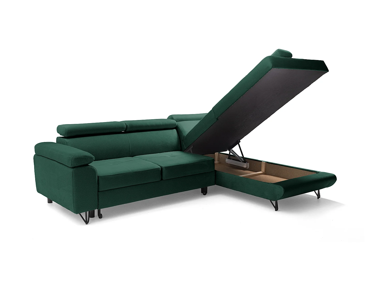 Canapé d'angle JUNIOR L Droit avec fonction couchage 128x194 Velours Vert