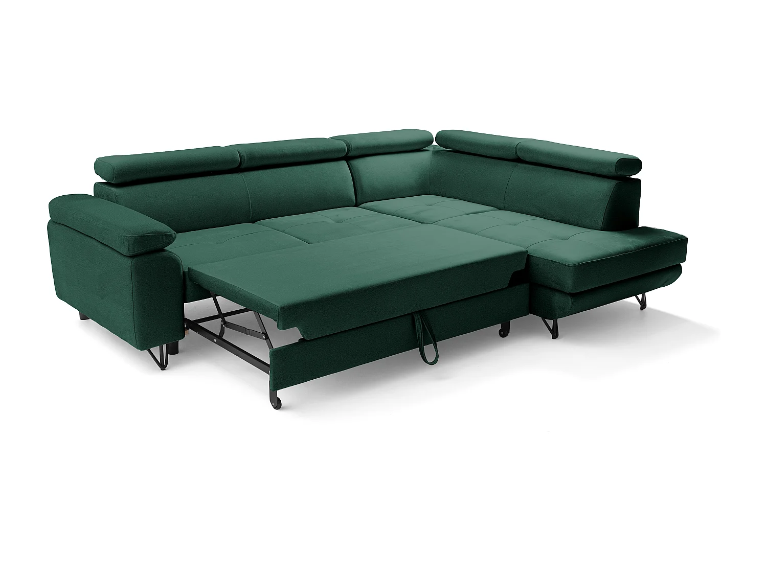 Canapé d'angle JUNIOR L Droit avec fonction couchage 128x194 Velours Vert