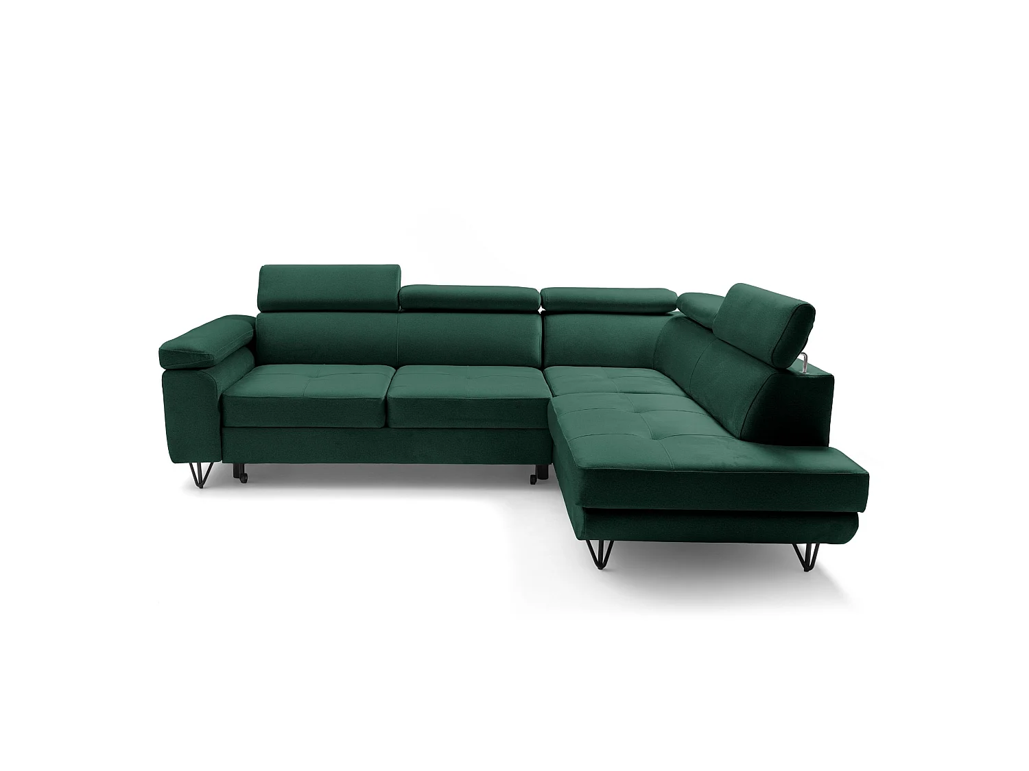 Hoekbank JUNIOR L rechts met slaapfunctie 128x194 velours groen