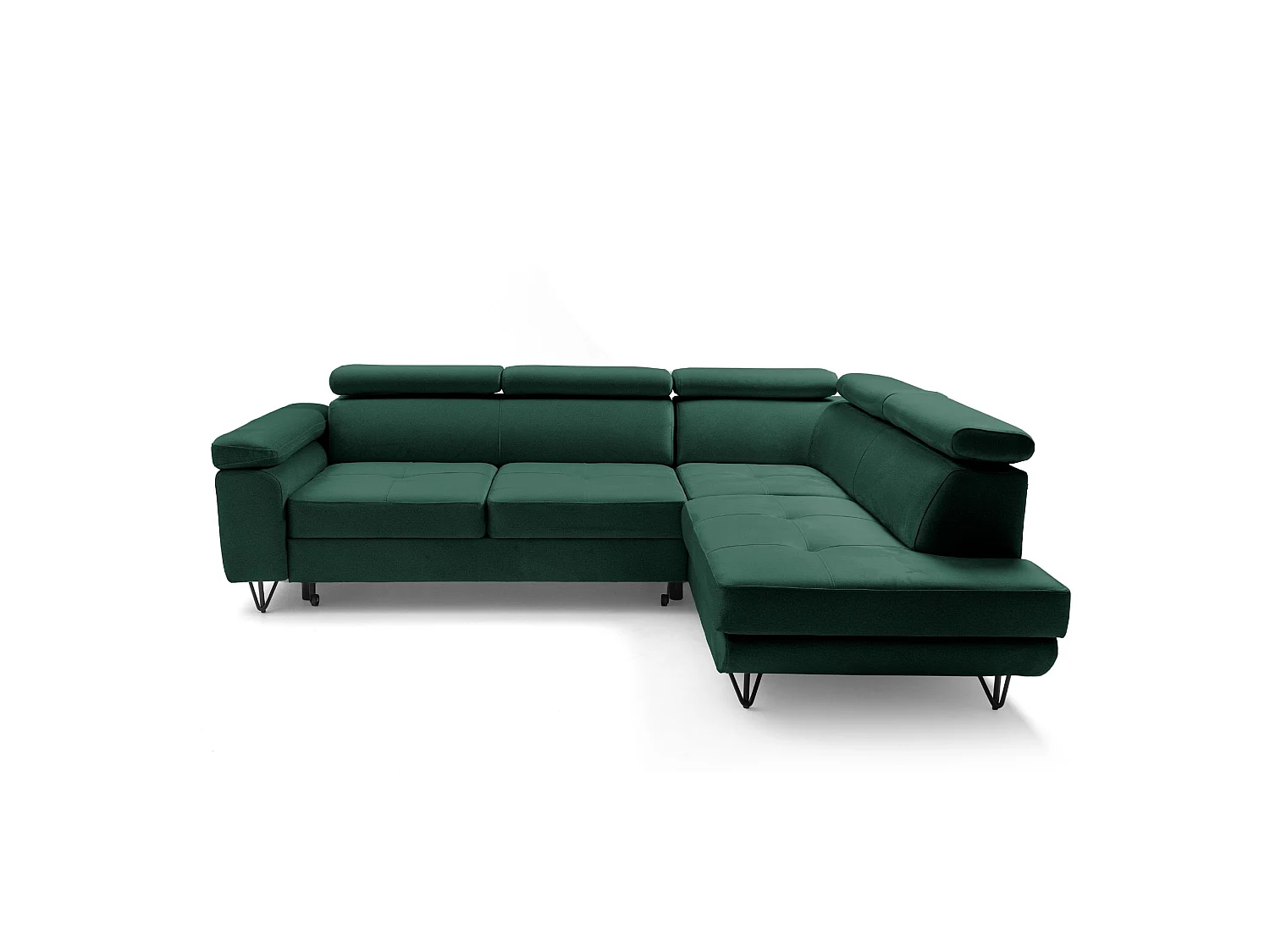 Hoekbank JUNIOR L rechts met slaapfunctie 128x194 velours groen