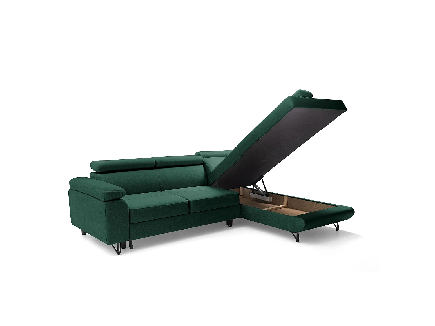 Hoekbank JUNIOR L rechts met slaapfunctie 128x194 velours groen