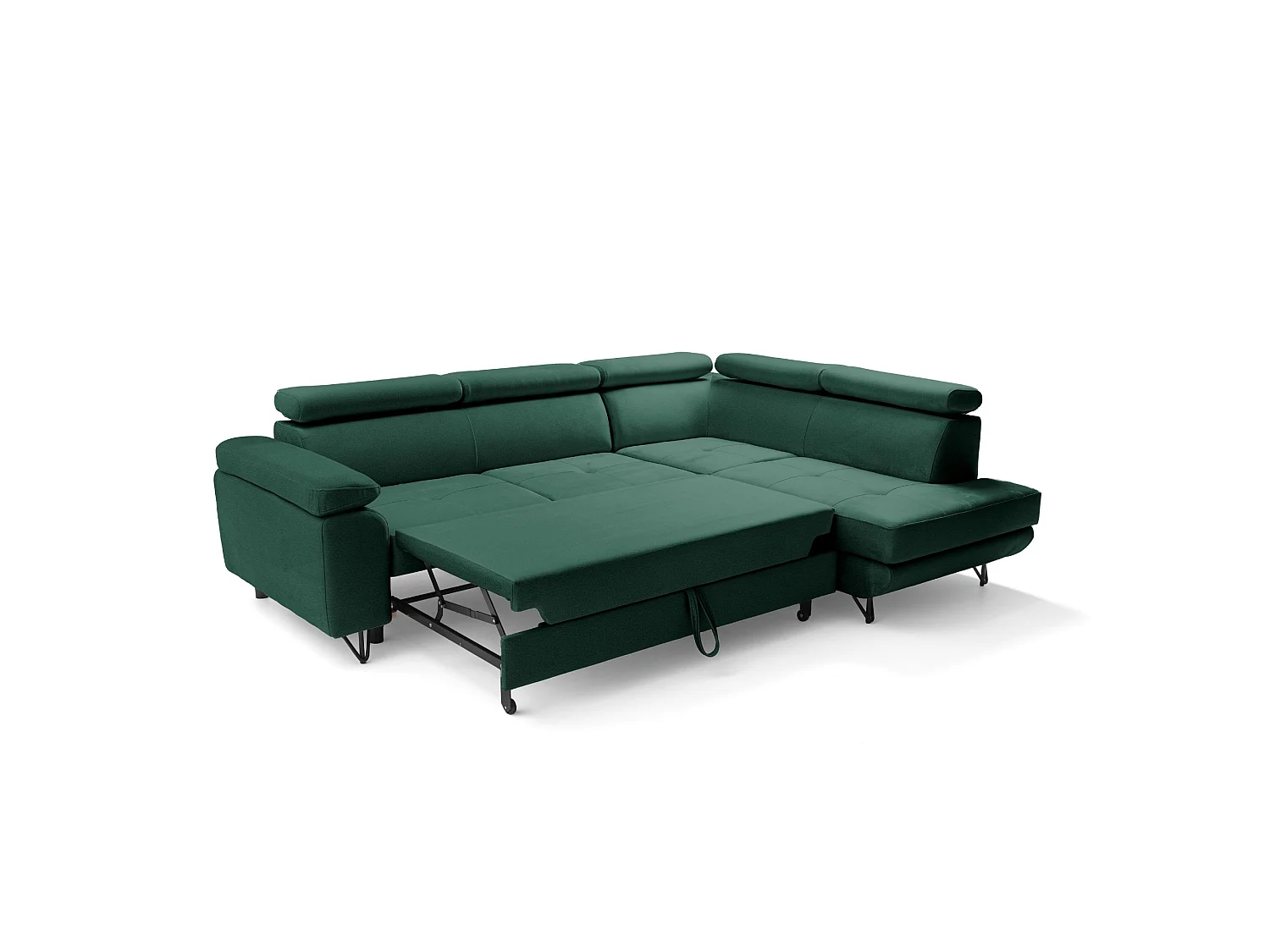 Hoekbank JUNIOR L rechts met slaapfunctie 128x194 velours groen