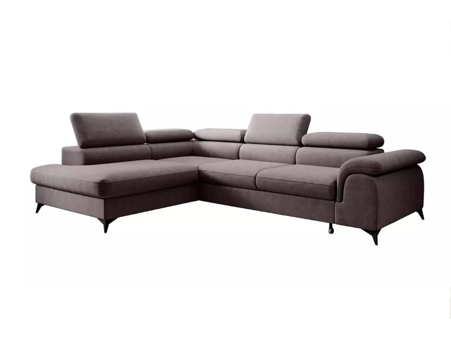 Canapé d'angle PLAZA L Gauche avec fonction couchage 125x195 Velours Gris