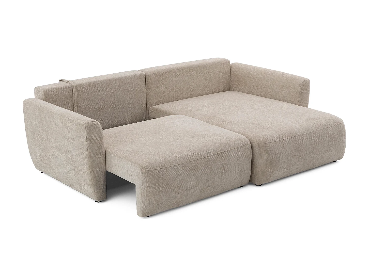 Canapé d'angle BELLA L Droit avec fonction couchage 140x205 Velours Beige