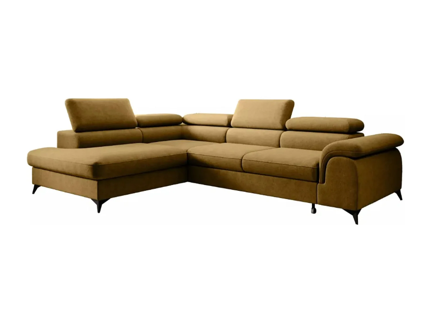 Canapé d'angle PLAZA L Gauche avec fonction couchage 125x195 Velours Doré