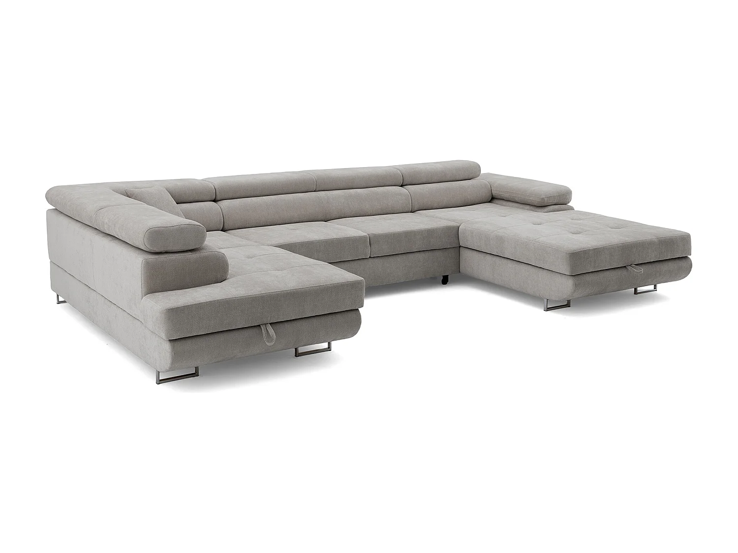Canapé panoramique convertible avec coffre WILD U Gauche avec fonction couchage  Chenille Gris
