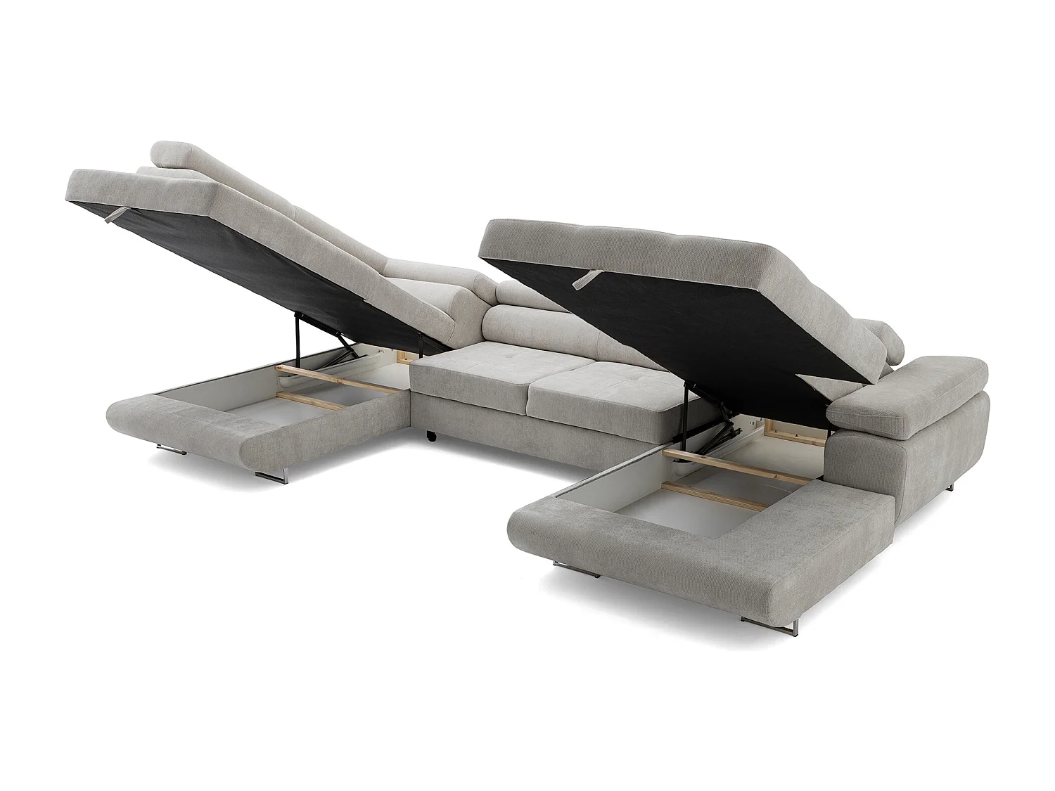 Canapé panoramique convertible avec coffre WILD U Gauche avec fonction couchage  Chenille Gris
