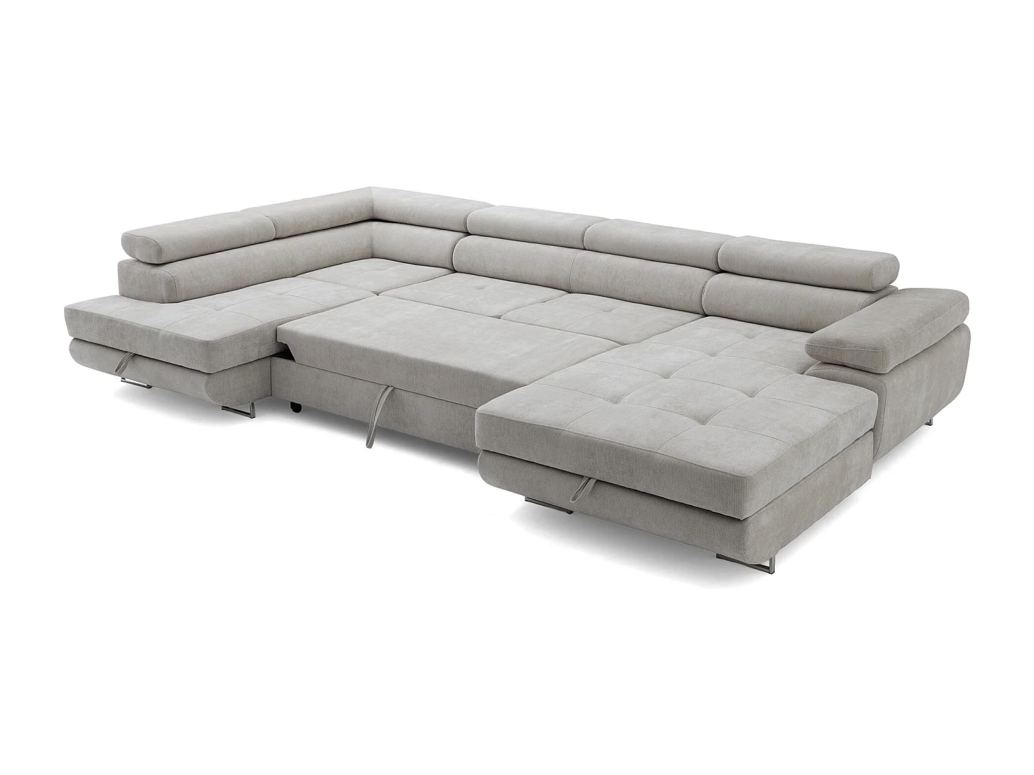 Canapé panoramique convertible avec coffre WILD U Gauche avec fonction couchage  Chenille Gris