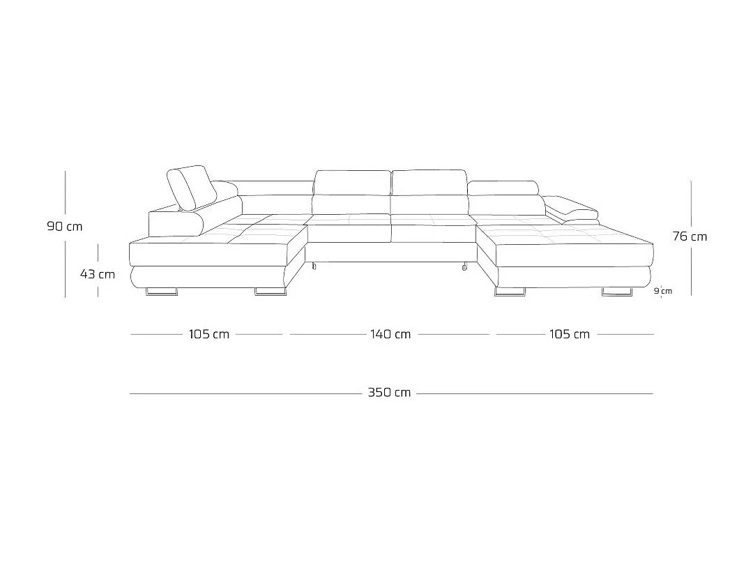 Canapé panoramique convertible avec coffre WILD U Gauche avec fonction couchage  Chenille Gris
