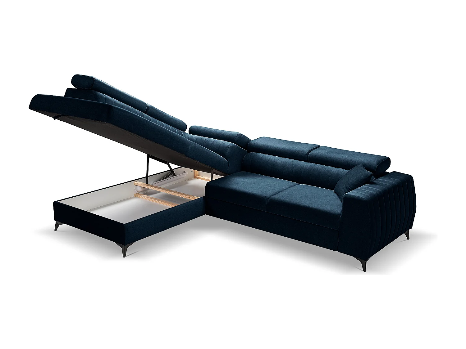 Canapé d'angle PIERO L Gauche avec fonction couchage 125x195 Velours Marine