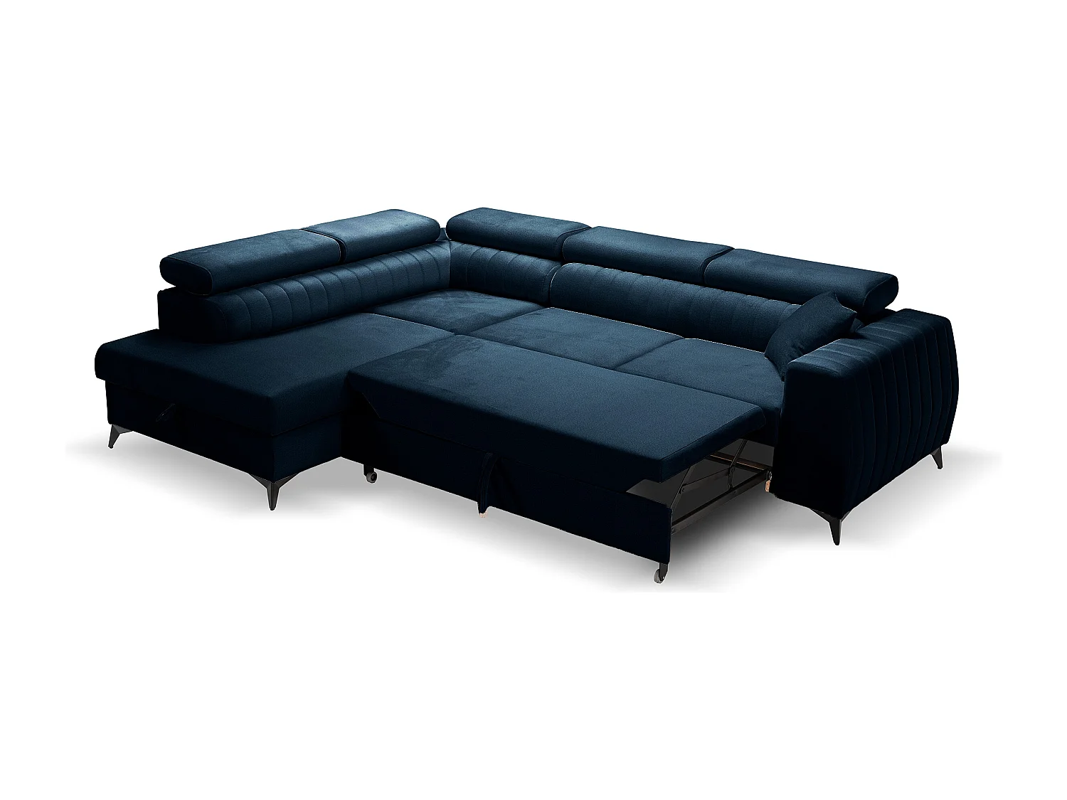 Canapé d'angle PIERO L Gauche avec fonction couchage 125x195 Velours Marine