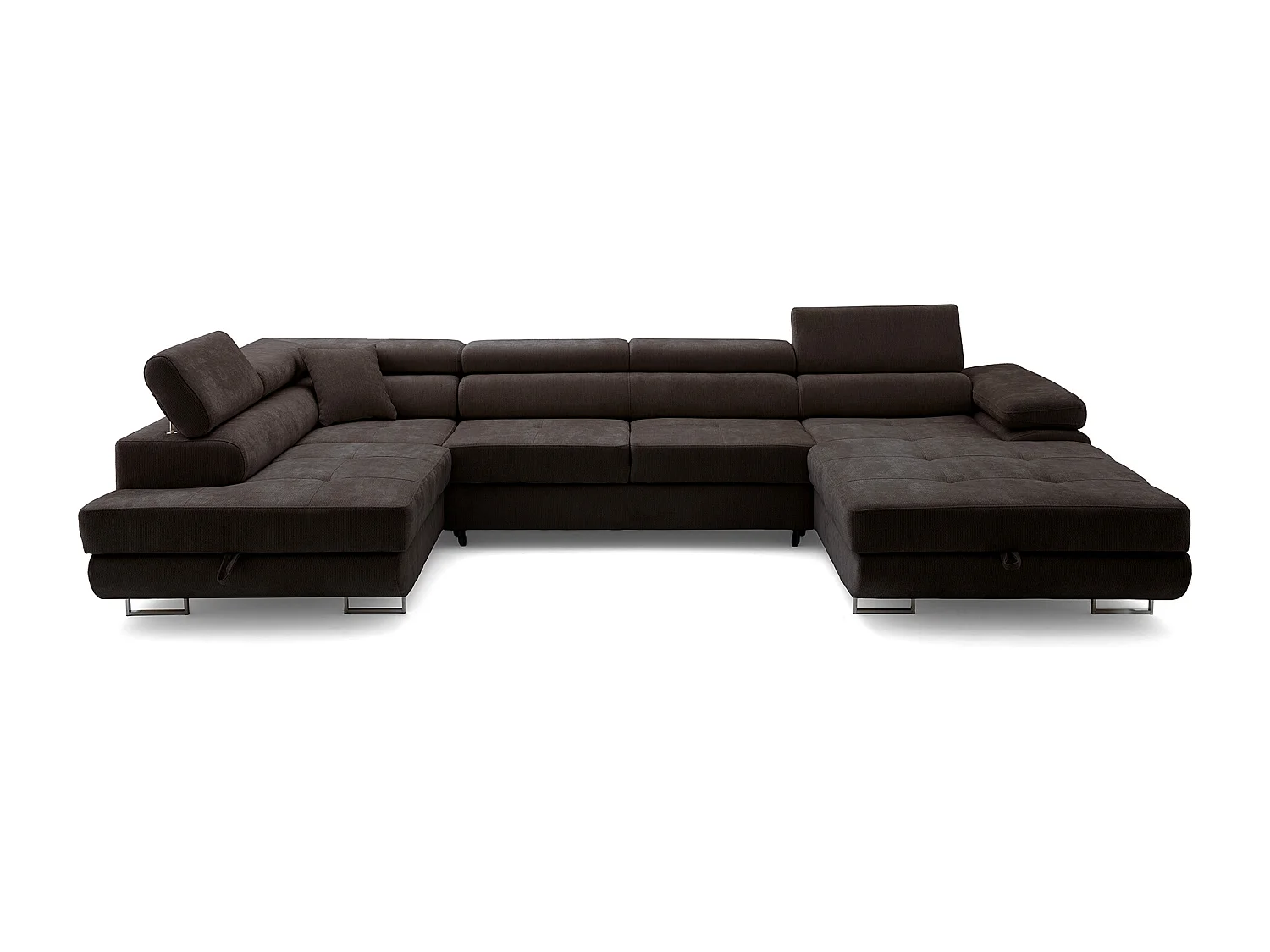 Canapé panoramique convertible avec coffre WILD U Gauche avec fonction couchage  Chenille Marron foncé