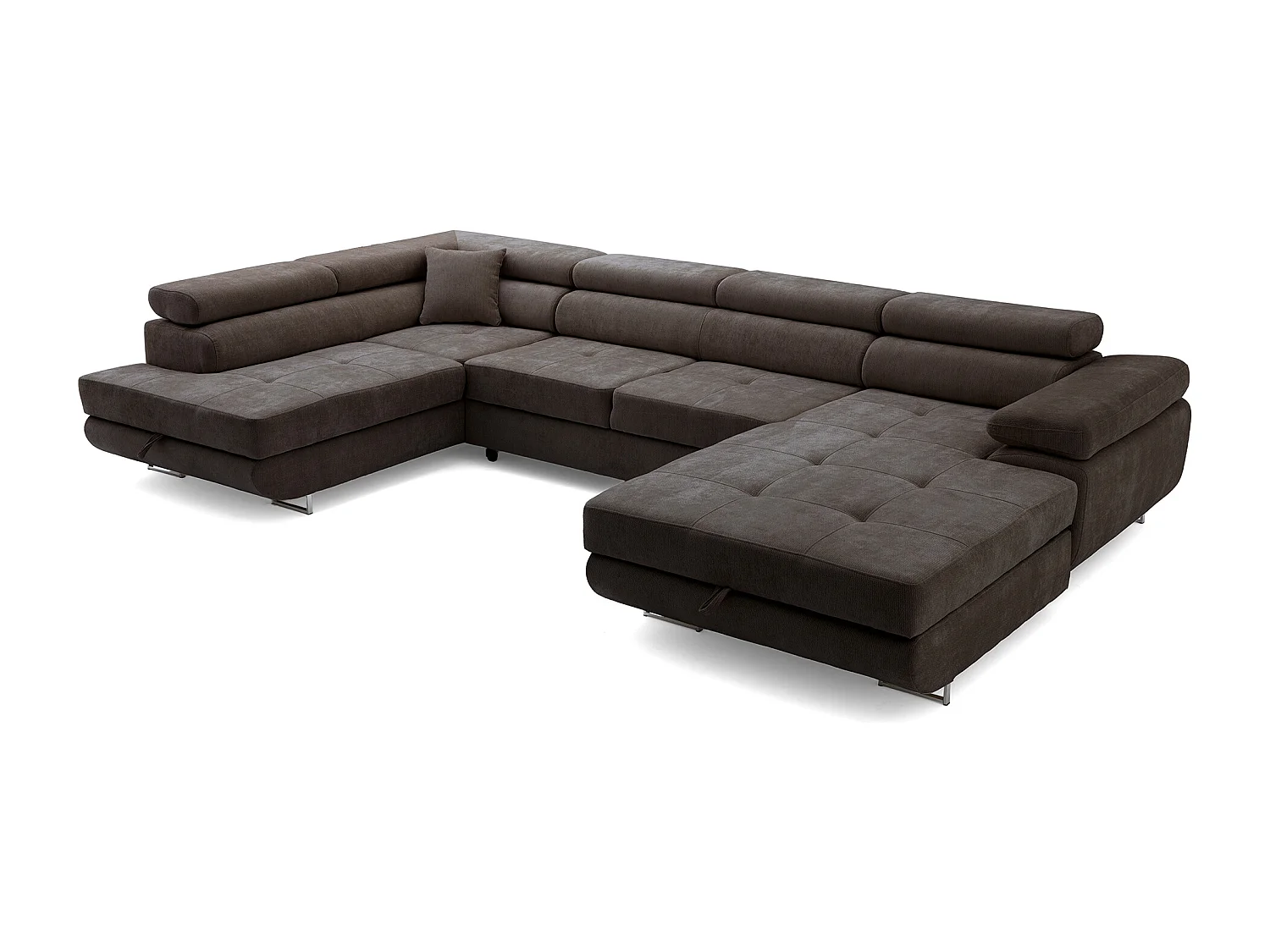 Canapé panoramique convertible avec coffre WILD U Gauche avec fonction couchage  Chenille Marron foncé