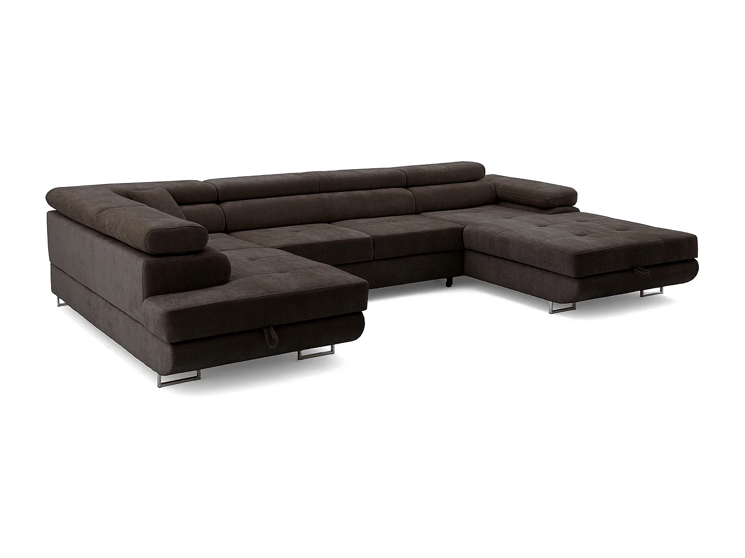 Canapé panoramique convertible avec coffre WILD U Gauche avec fonction couchage  Chenille Marron foncé