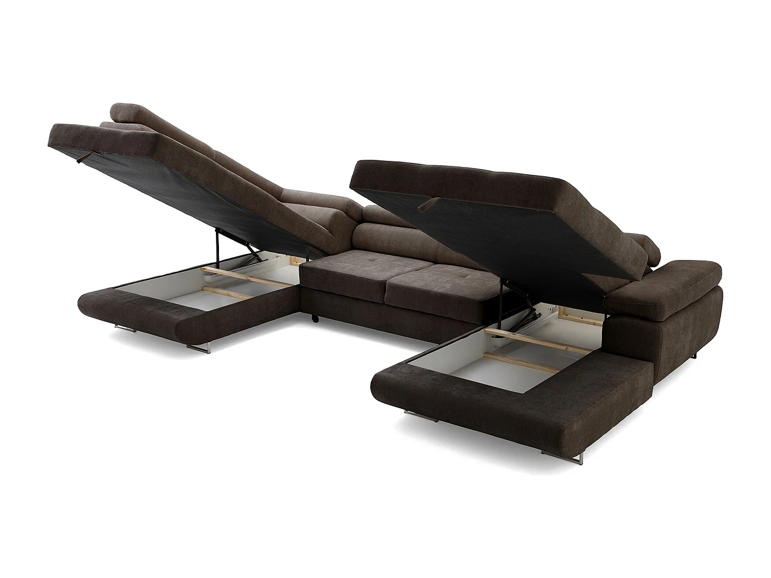 Canapé panoramique convertible avec coffre WILD U Gauche avec fonction couchage  Chenille Marron foncé