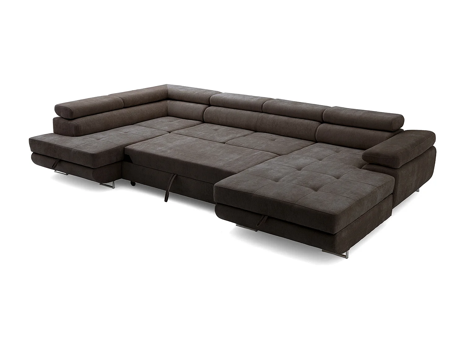 Canapé panoramique convertible avec coffre WILD U Gauche avec fonction couchage  Chenille Marron foncé