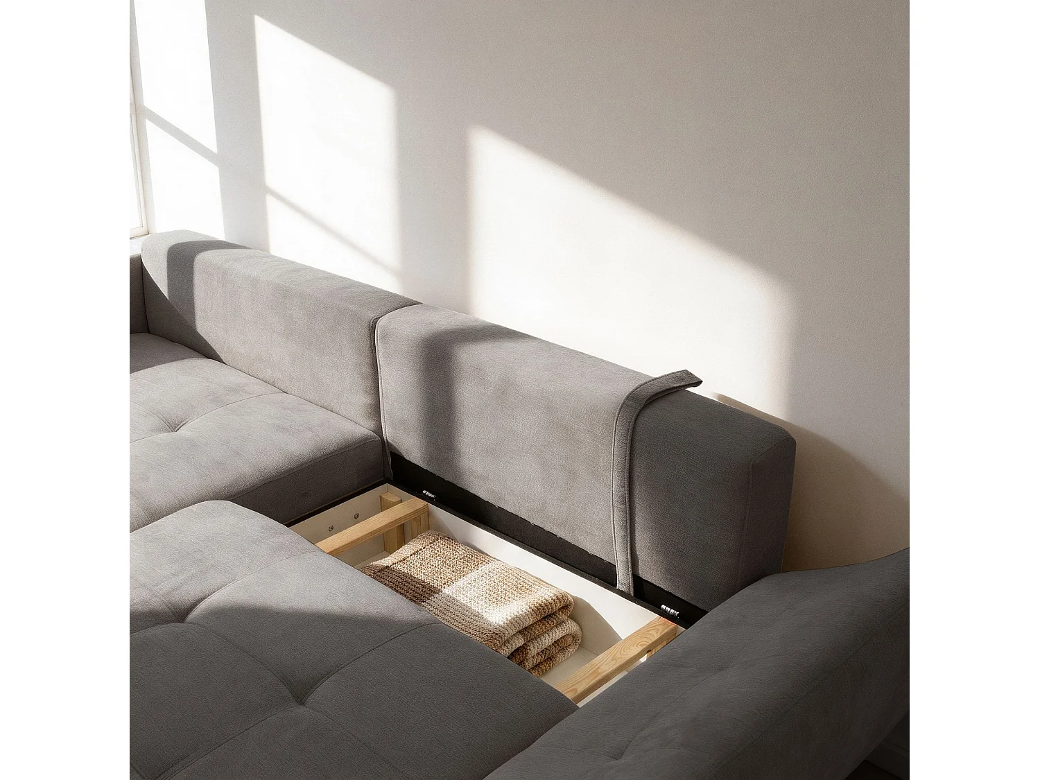 Canapé d'angle gauche 3 places en tissu chenille gris NICE