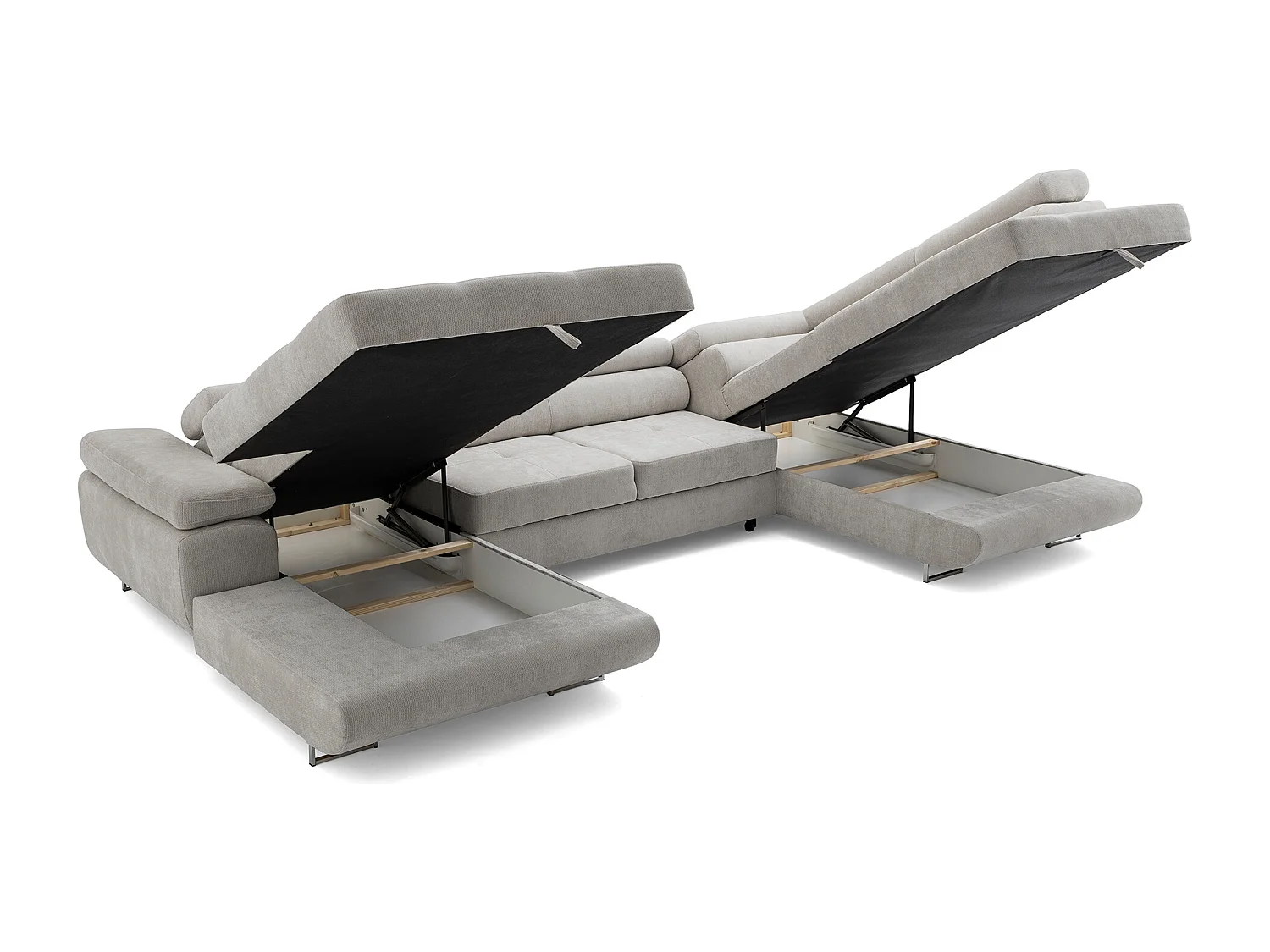 Canapé panoramique convertible avec coffre WILD U Droit avec fonction couchage  Chenille Gris