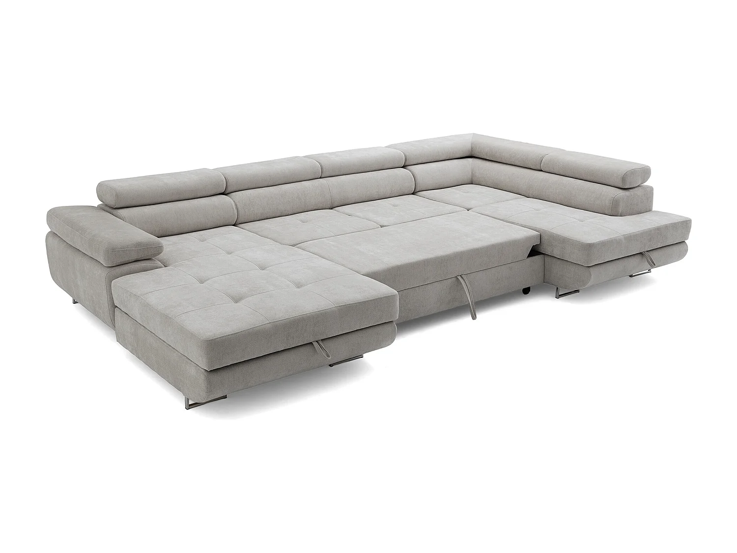 Canapé panoramique convertible avec coffre WILD U Droit avec fonction couchage  Chenille Gris