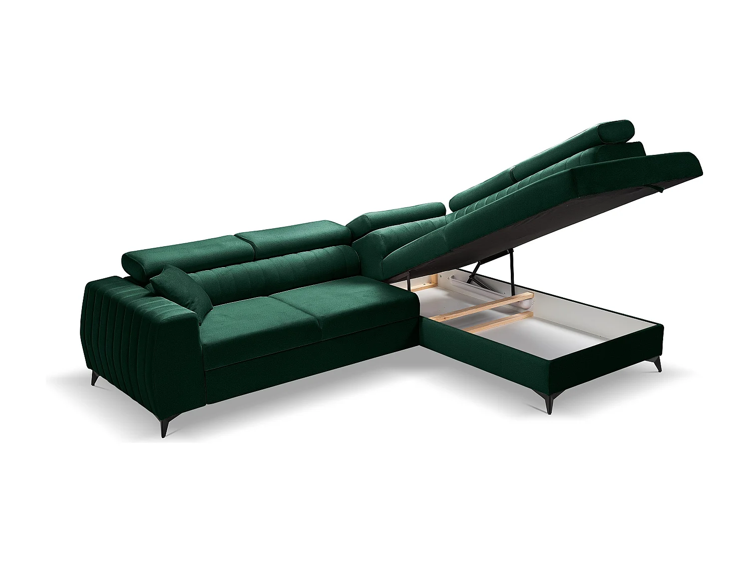 Hoekbank PIERO L links met slaapfunctie 125x195 velours donkergroen