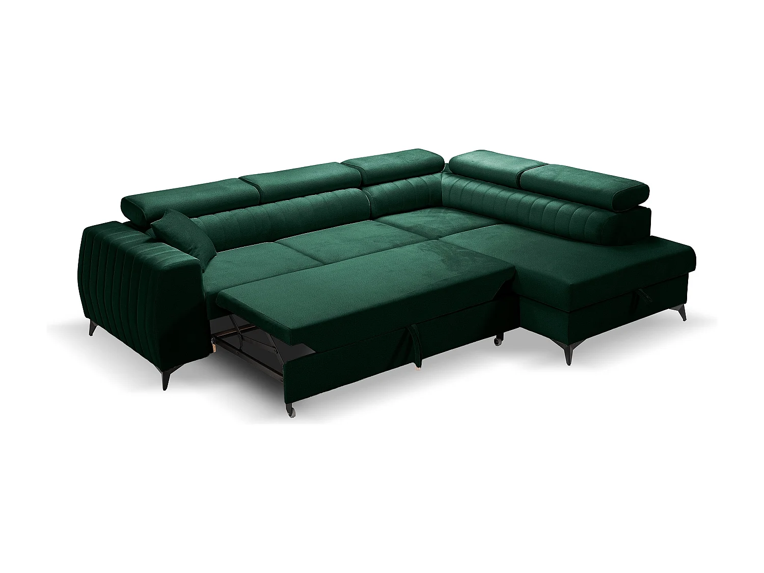 Hoekbank PIERO L links met slaapfunctie 125x195 velours donkergroen