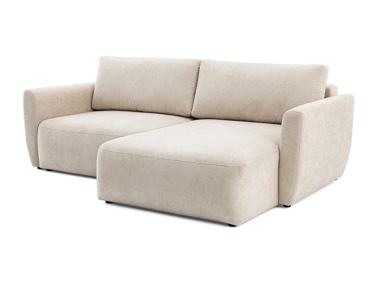 Canapé d'angle BELLA L Droit avec fonction couchage 140x205 Velours Crème