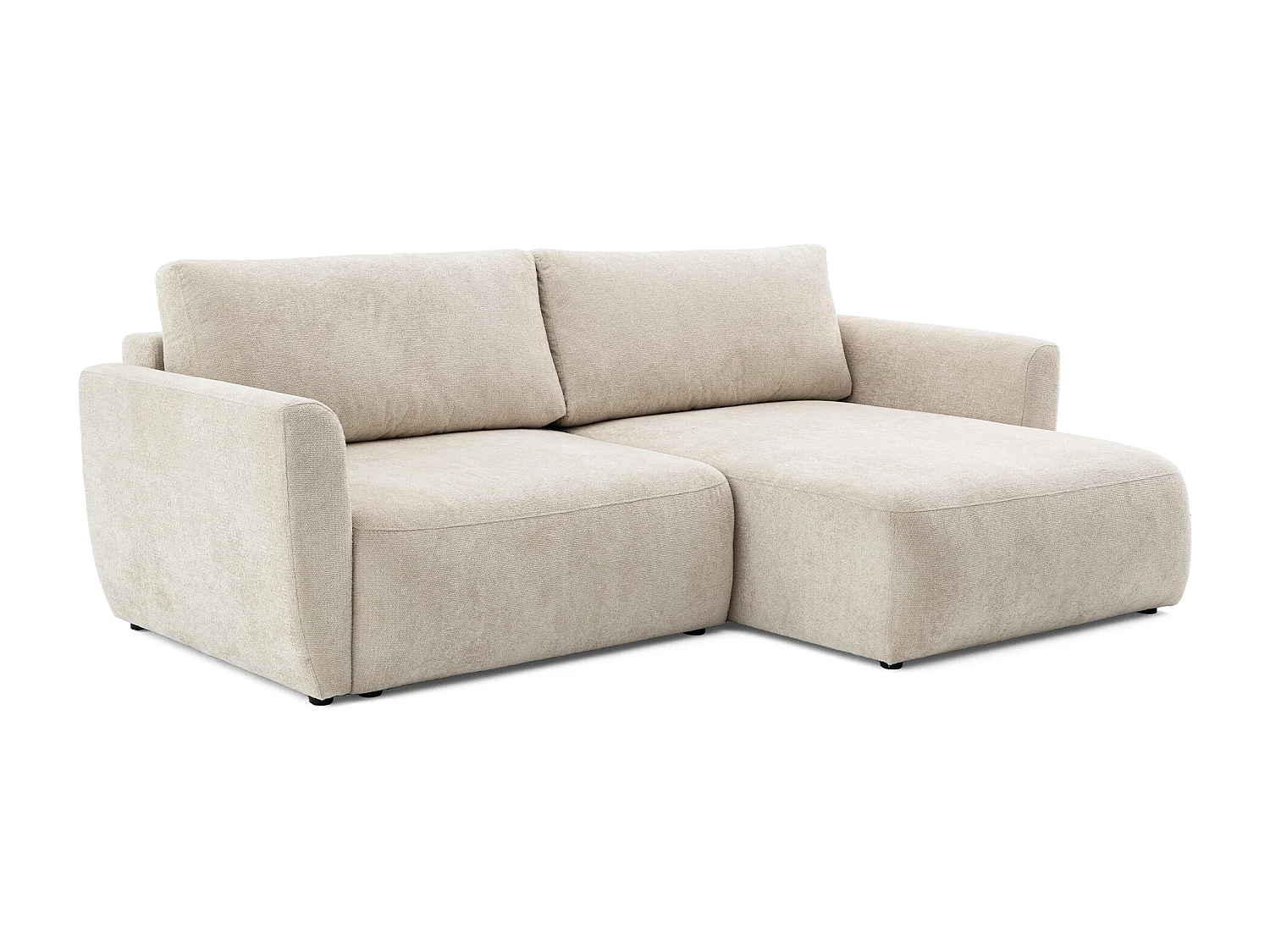 Canapé d'angle BELLA L Droit avec fonction couchage 140x205 Velours Crème