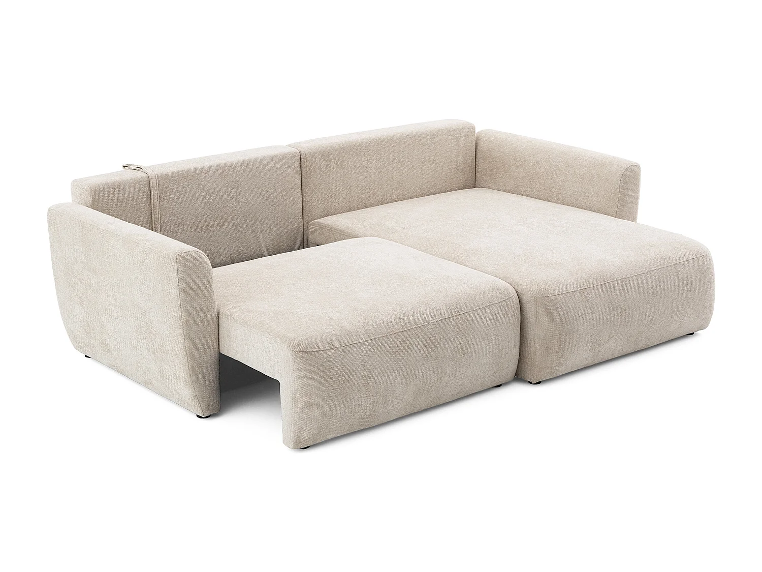 Canapé d'angle BELLA L Droit avec fonction couchage 140x205 Velours Crème