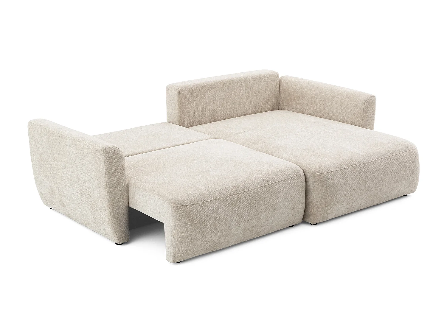 Canapé d'angle BELLA L Droit avec fonction couchage 140x205 Velours Crème