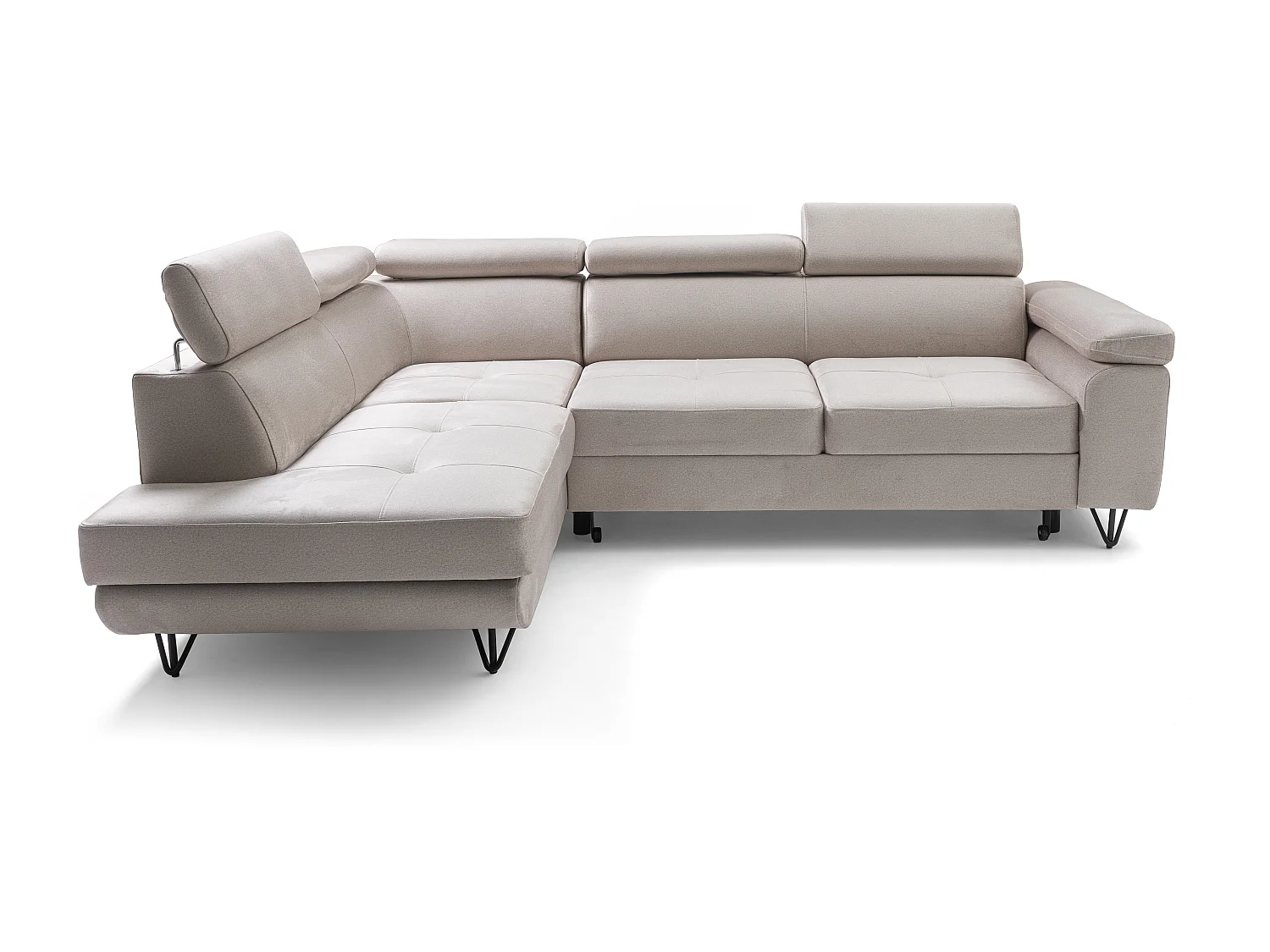 Canapé d'angle JUNIOR L Gauche avec fonction couchage 128x194 Velours Crème