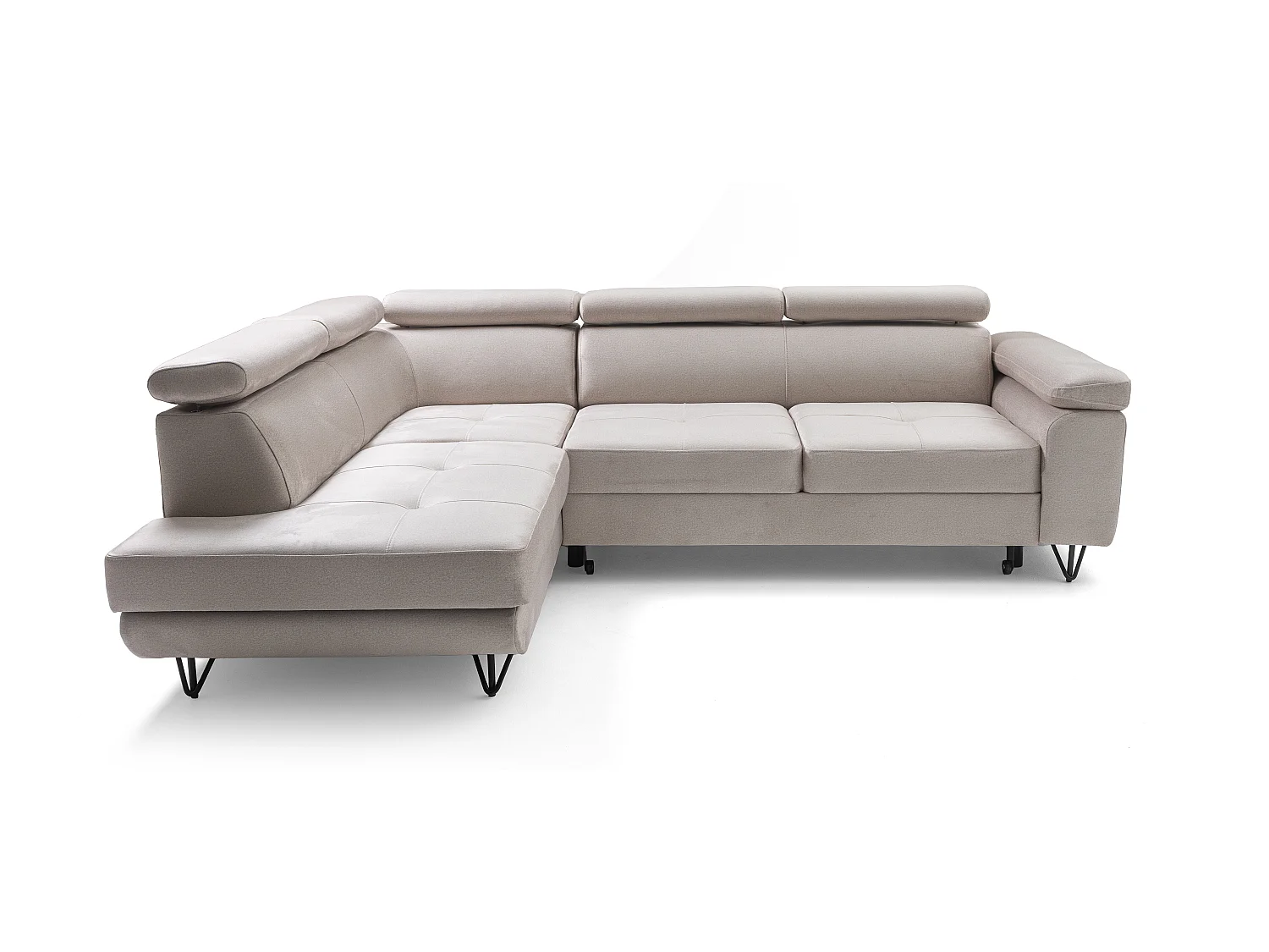 Canapé d'angle JUNIOR L Gauche avec fonction couchage 128x194 Velours Crème
