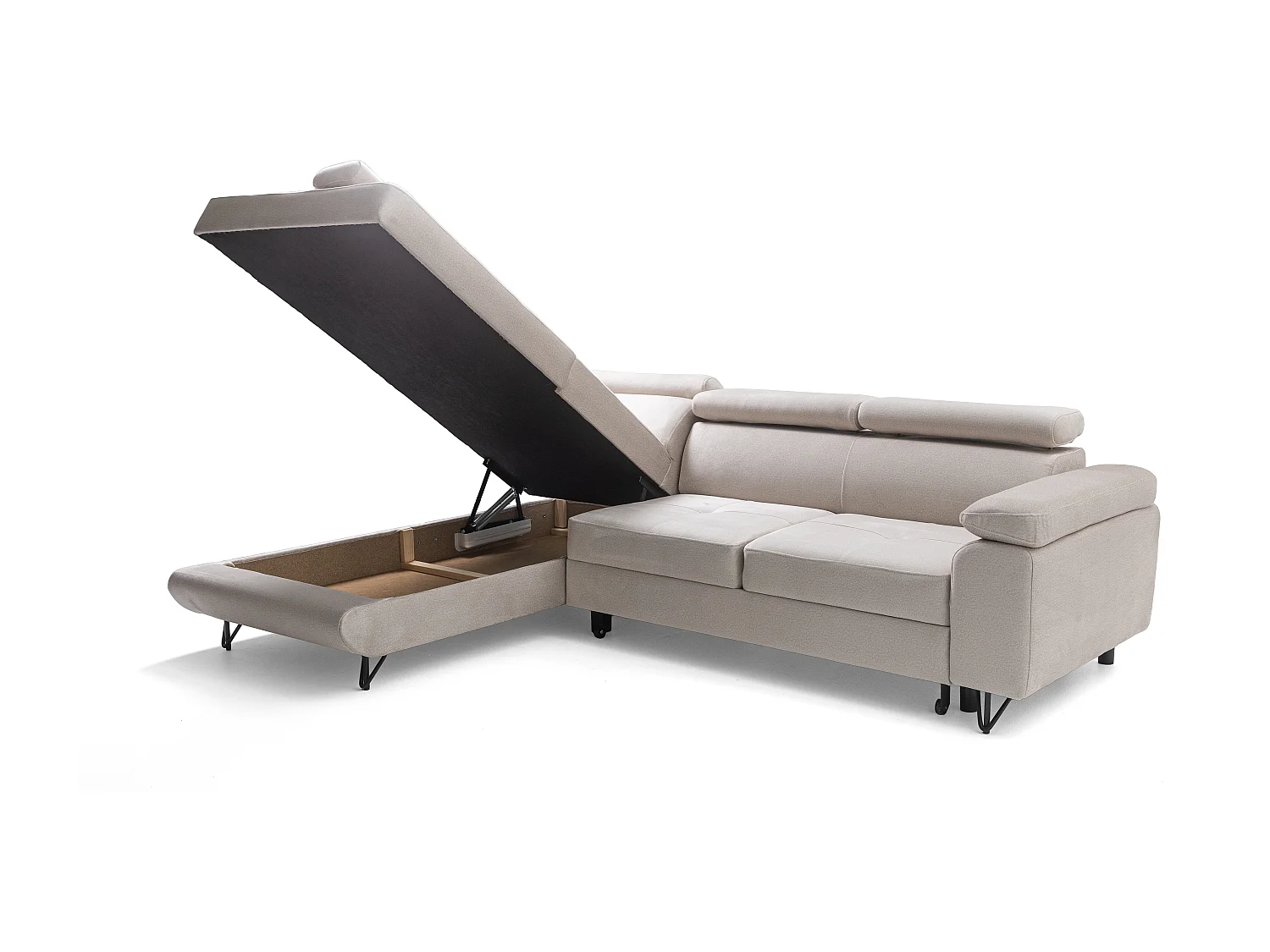 Canapé d'angle JUNIOR L Gauche avec fonction couchage 128x194 Velours Crème
