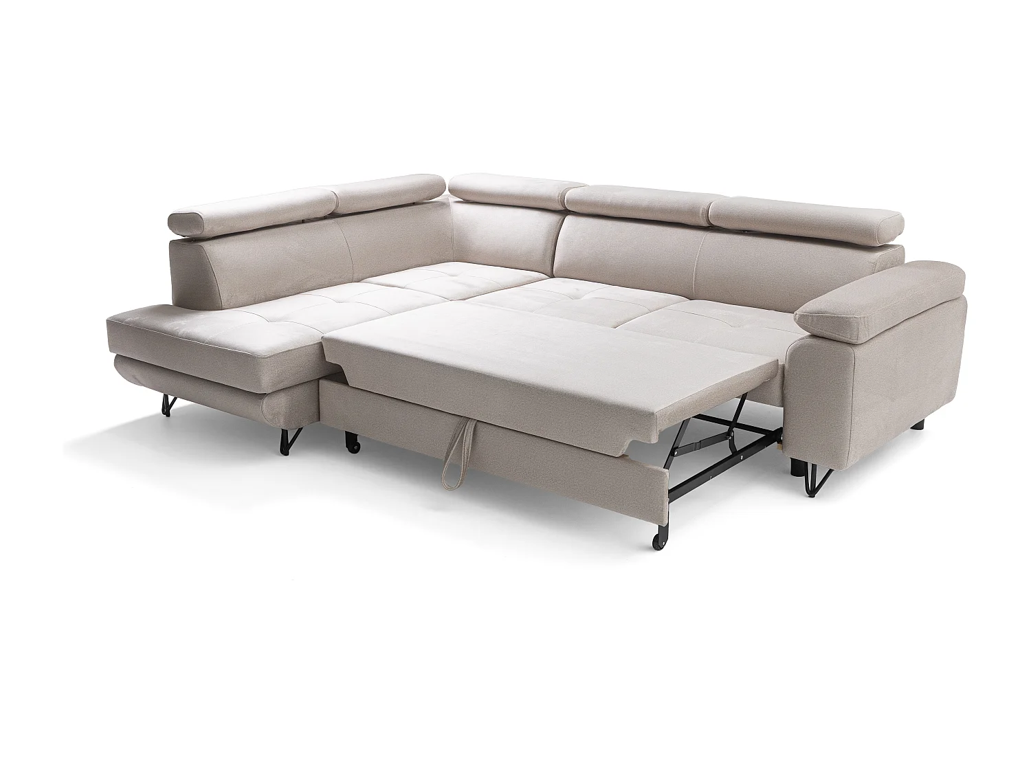 Canapé d'angle JUNIOR L Gauche avec fonction couchage 128x194 Velours Crème