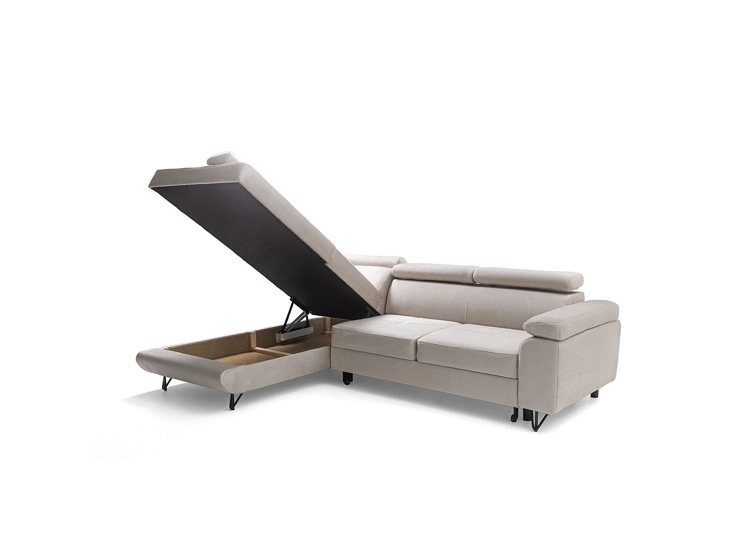 Hoekbank JUNIOR L links met slaapfunctie 128x194 velours crème