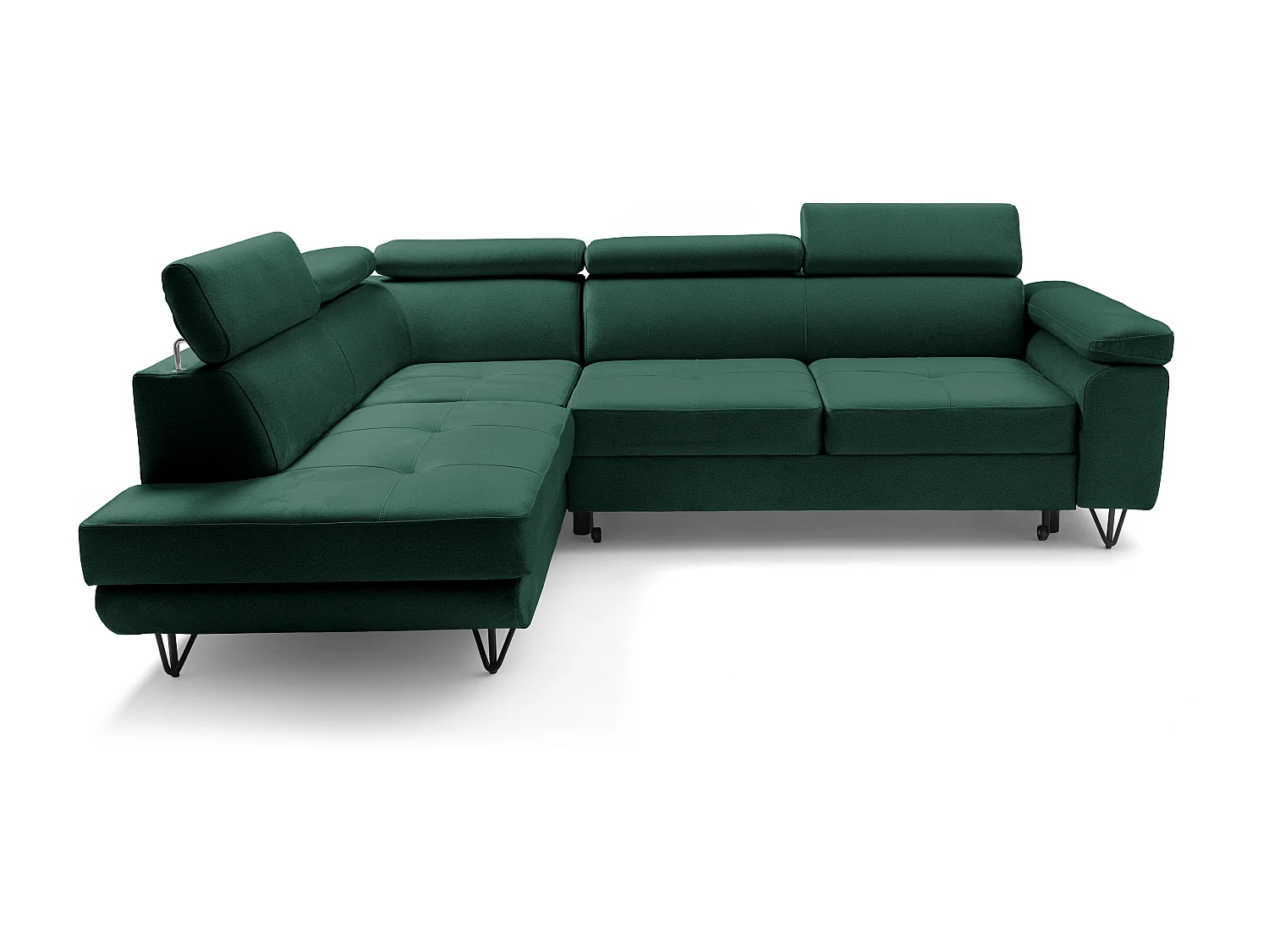Canapé d'angle JUNIOR L Gauche avec fonction couchage 128x194 Velours Vert
