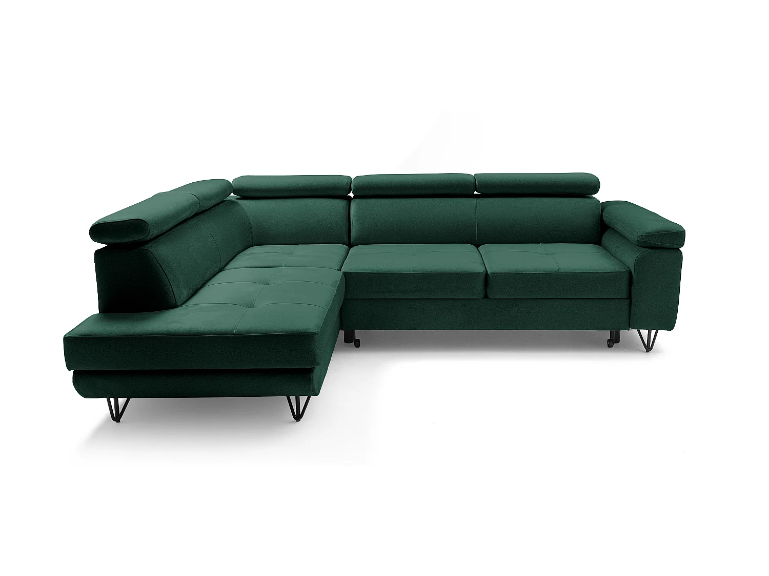 Canapé d'angle JUNIOR L Gauche avec fonction couchage 128x194 Velours Vert