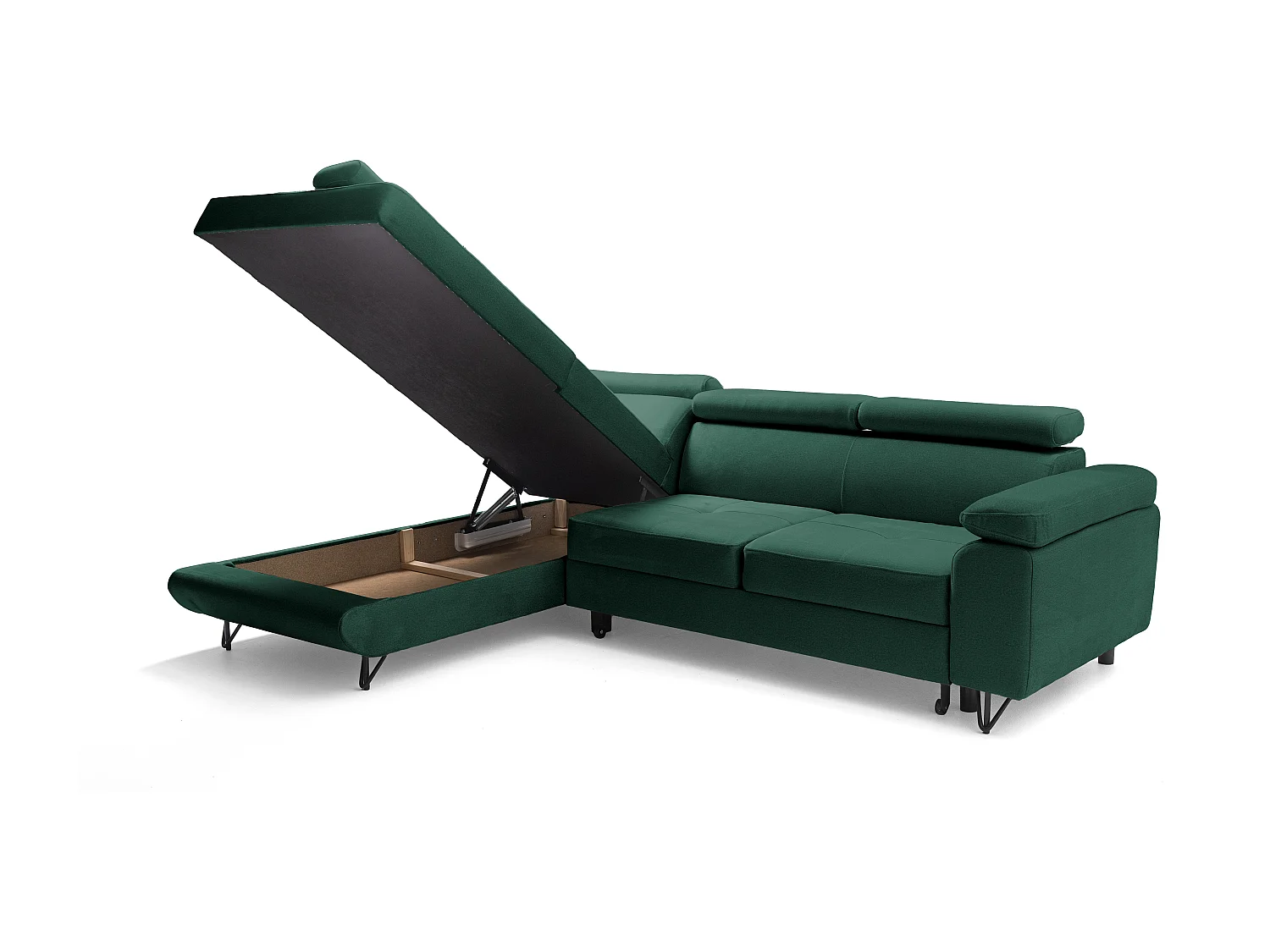 Canapé d'angle JUNIOR L Gauche avec fonction couchage 128x194 Velours Vert