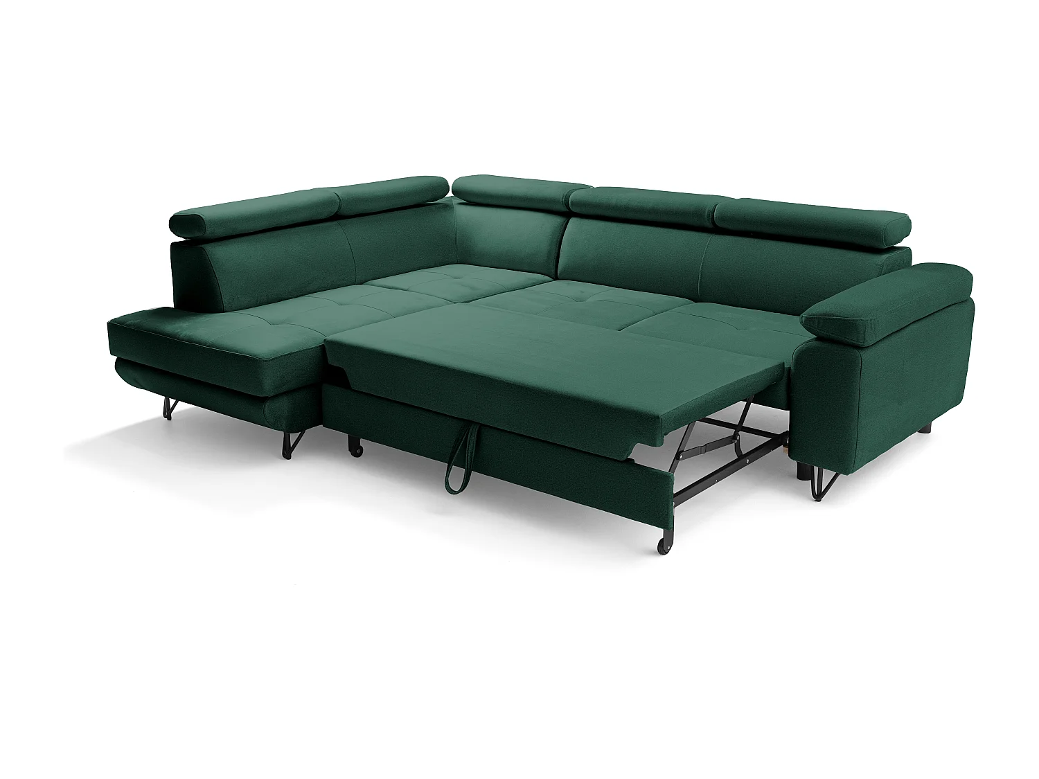 Canapé d'angle JUNIOR L Gauche avec fonction couchage 128x194 Velours Vert