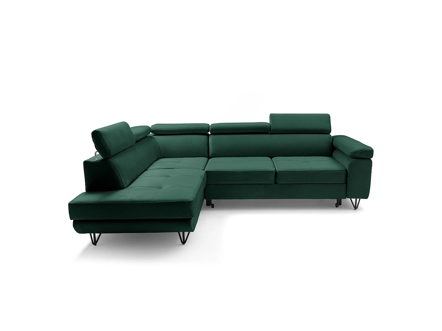 Hoekbank JUNIOR L links met slaapfunctie 128x194 velours groen