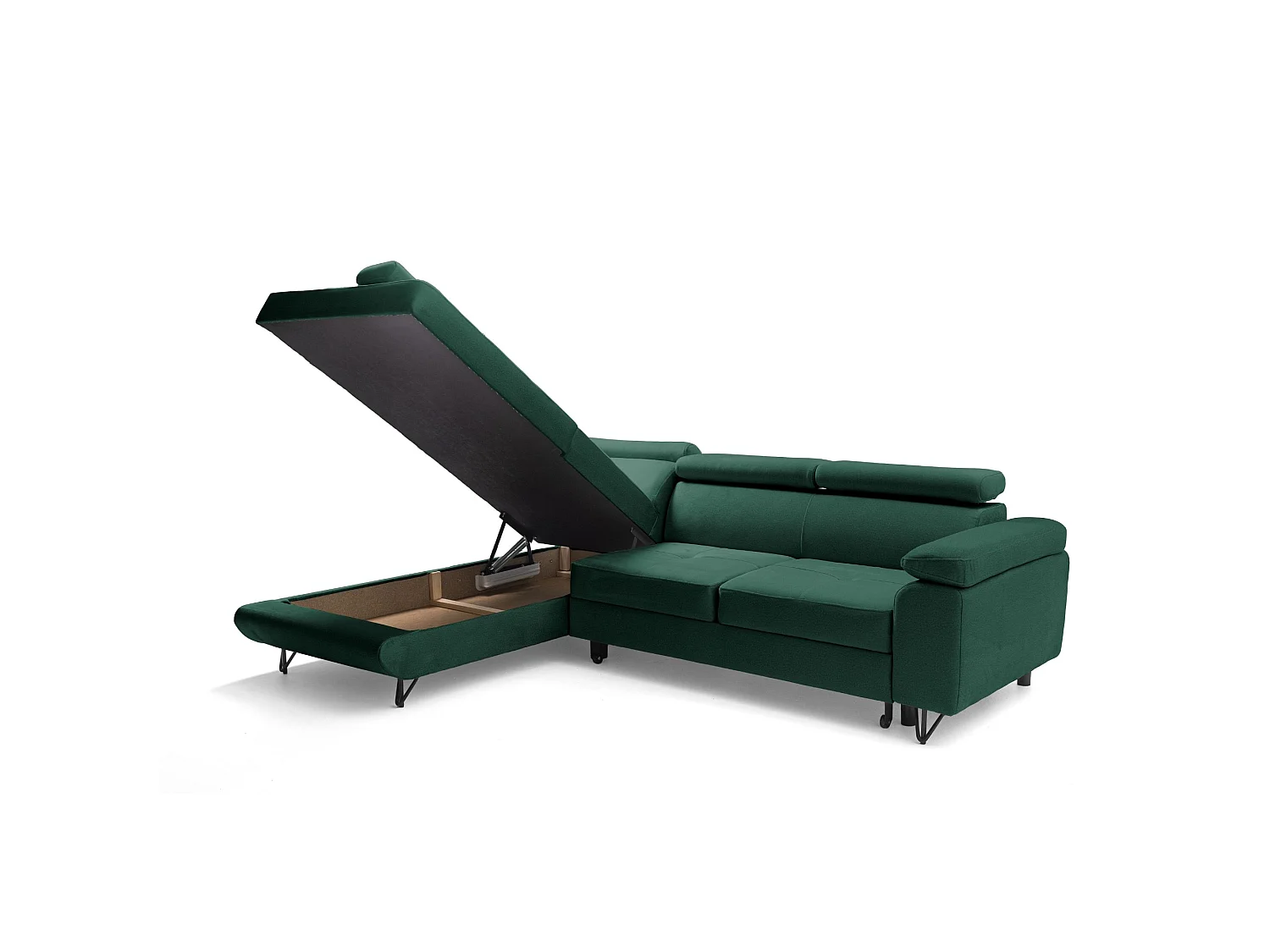 Hoekbank JUNIOR L links met slaapfunctie 128x194 velours groen